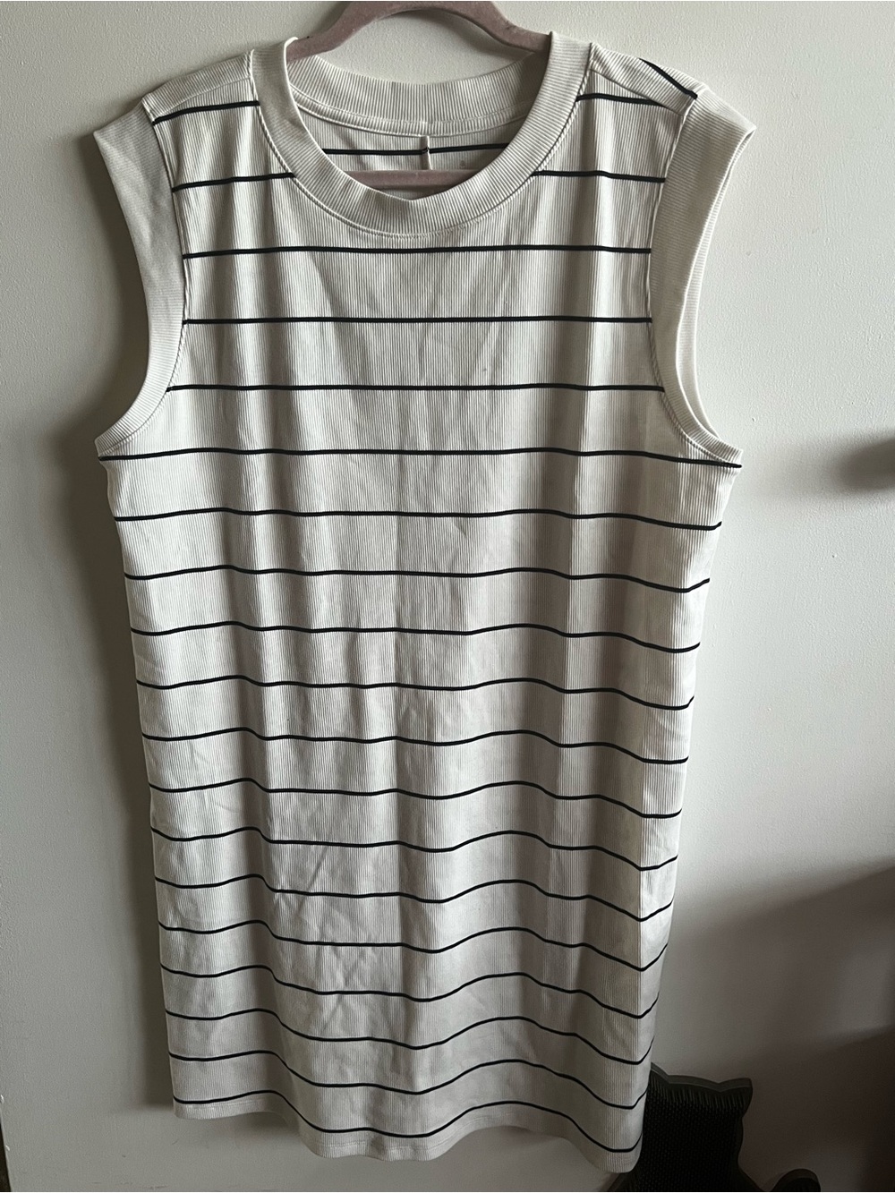 Cream Ribbed  with Navy Stripes on Tank Dress